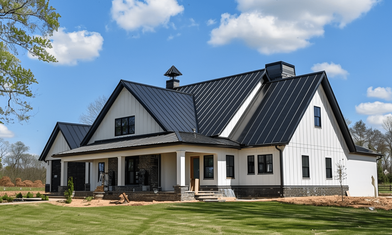 "Spacious barndominium interior with luxury country style decor"