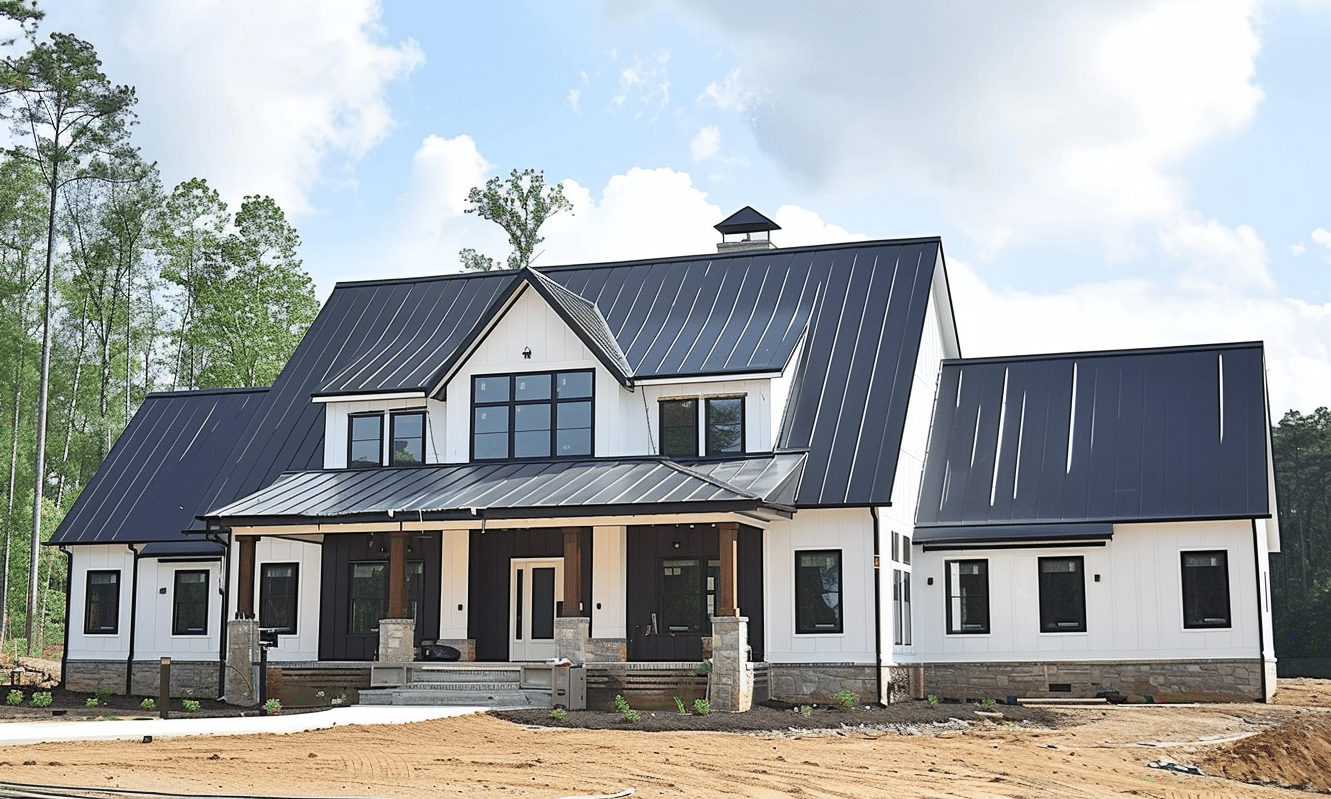 "Under-construction barndominium hidden amidst lush greenery in southern locale"