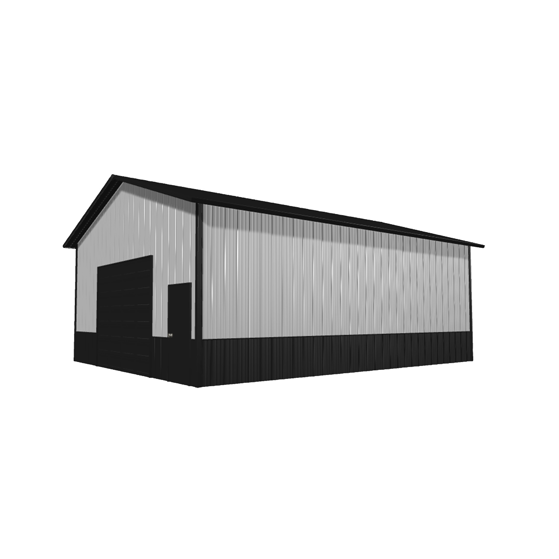 Pole barn kit featuring a 24x32x12 design, ideal for storage or workshop space, showcasing a sturdy structure in a scenic setting.