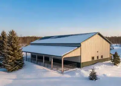 Steel horse barn in snowy Windsor landscape