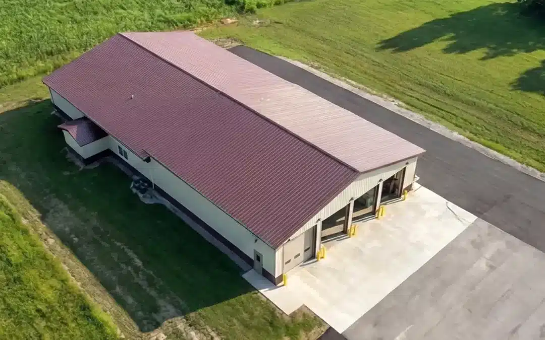 Aerial view of a 100x70 steel garage in Oshawa, Ontario.