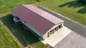 Aerial view of a 100x70 steel garage in Oshawa, Ontario.