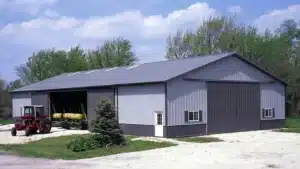 105x54 steel barn in Sudbury Ontario with tractor outside