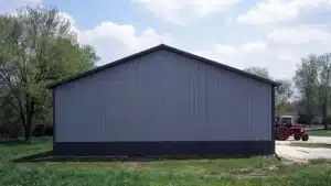 Front view of a 105x54 steel prefab storage building in Sudbury, Ontario.