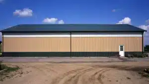 Side profile of a 120x60 commercial steel storage building in Vaughan, Ontario.