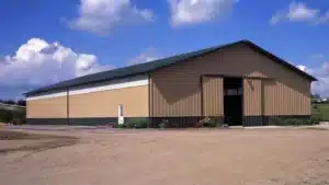Large steel commercial storage building in Vaughan, Ontario with beige exterior.