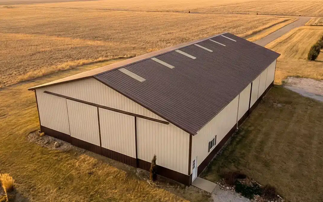 Overhead view of a 120x60 metal barn in Markham, Ontario.