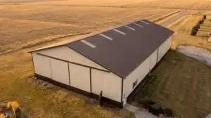 Overhead view of a 120x60 metal barn in Markham, Ontario.