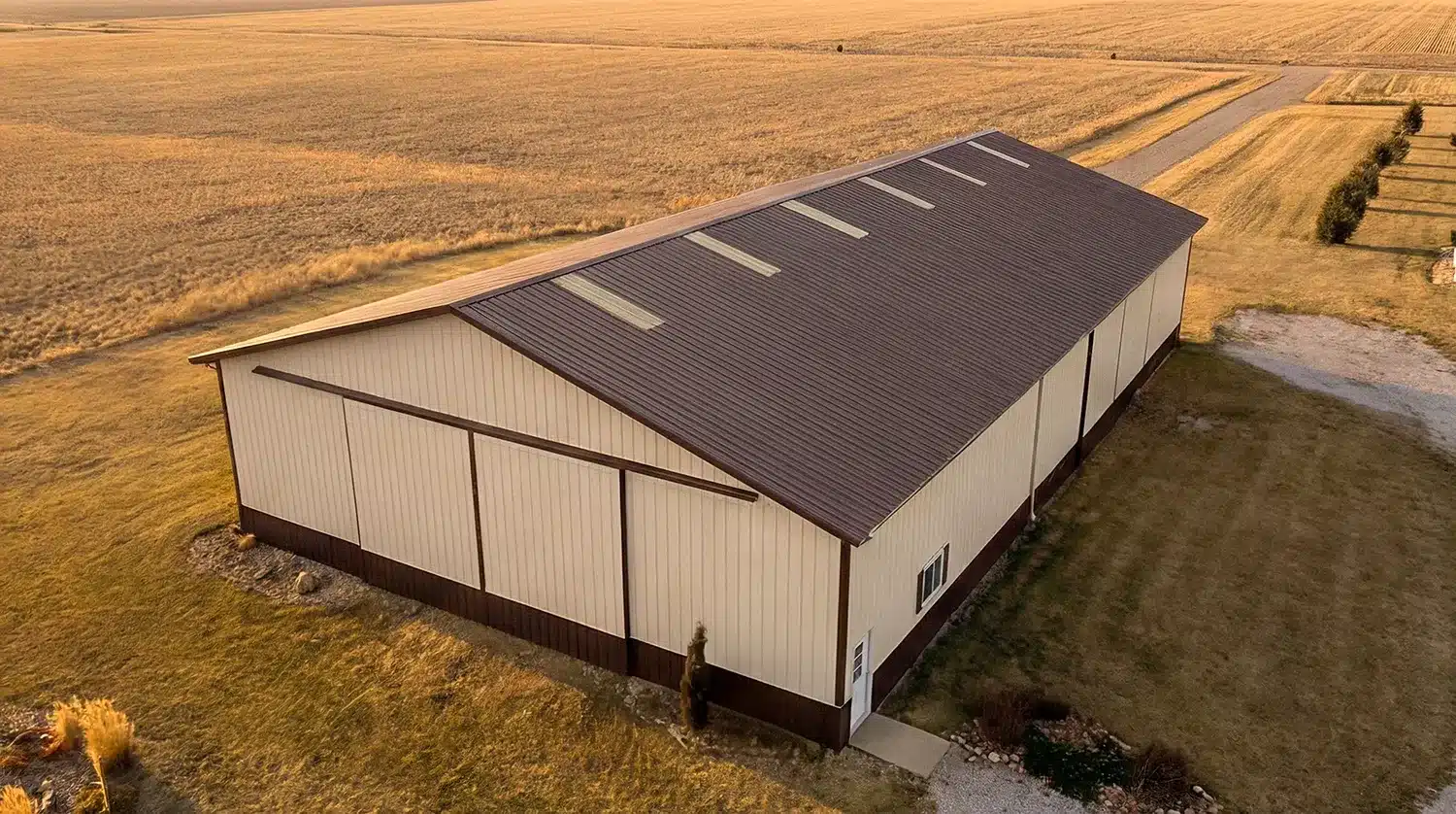Overhead view of a 120x60 metal barn in Markham, Ontario.