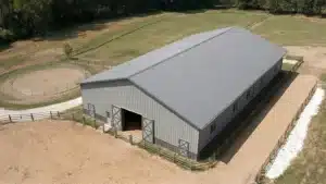 Aerial view of a 120x68 steel indoor riding arena in Milton, Ontario.