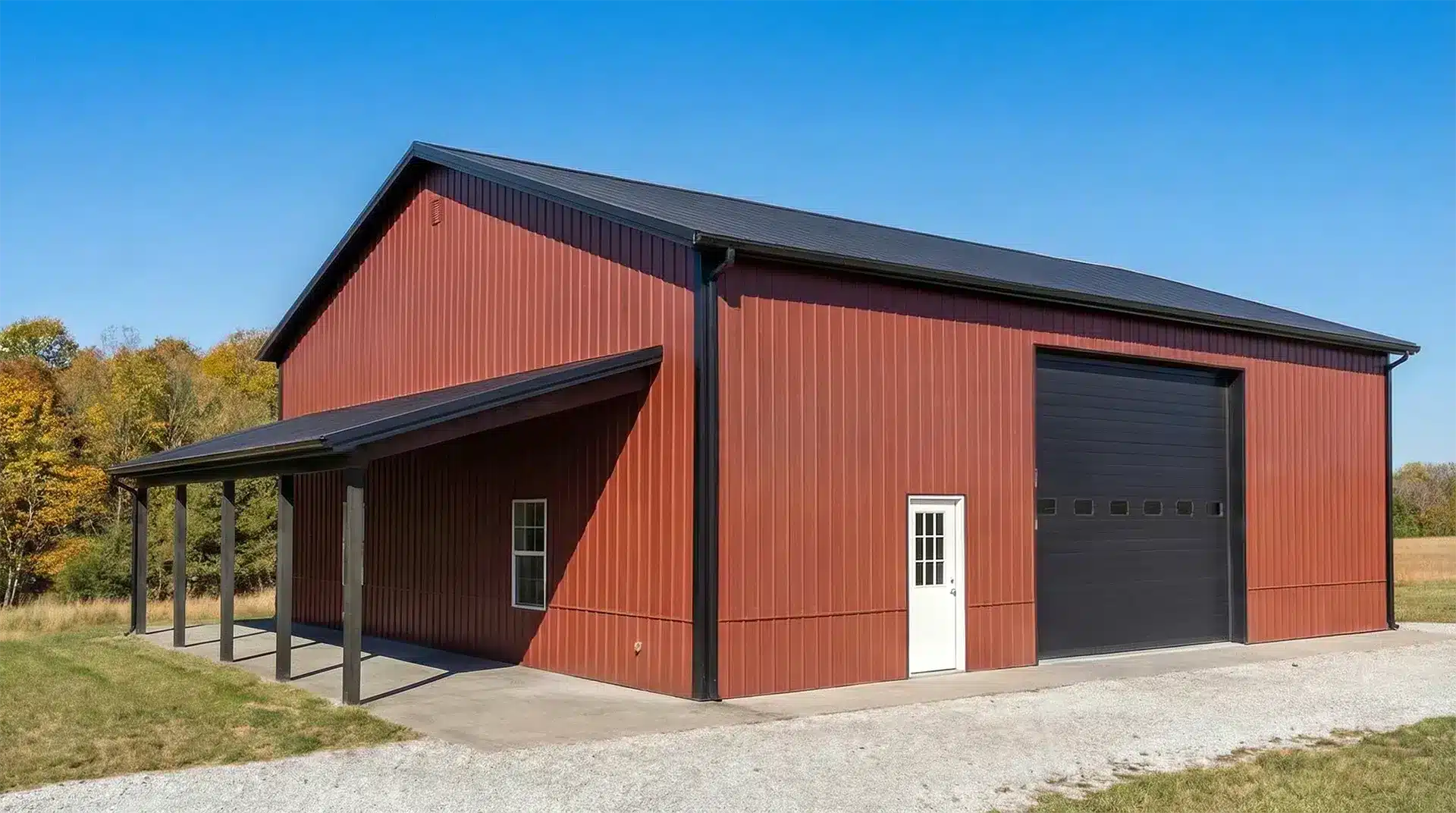 30x40 Heavy Duty Steel Storage Building Pembroke Front exterior angle of a 30x40 heavy-duty steel storage building in Pembroke.