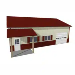 30x40x10 metal barn kit with slab foundation and red roof