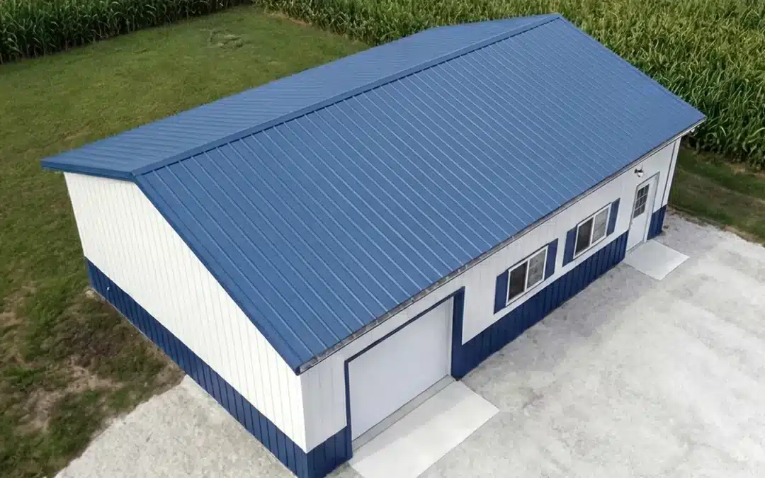 Aerial view of a 40x30 steel office building in Brampton, Ontario.