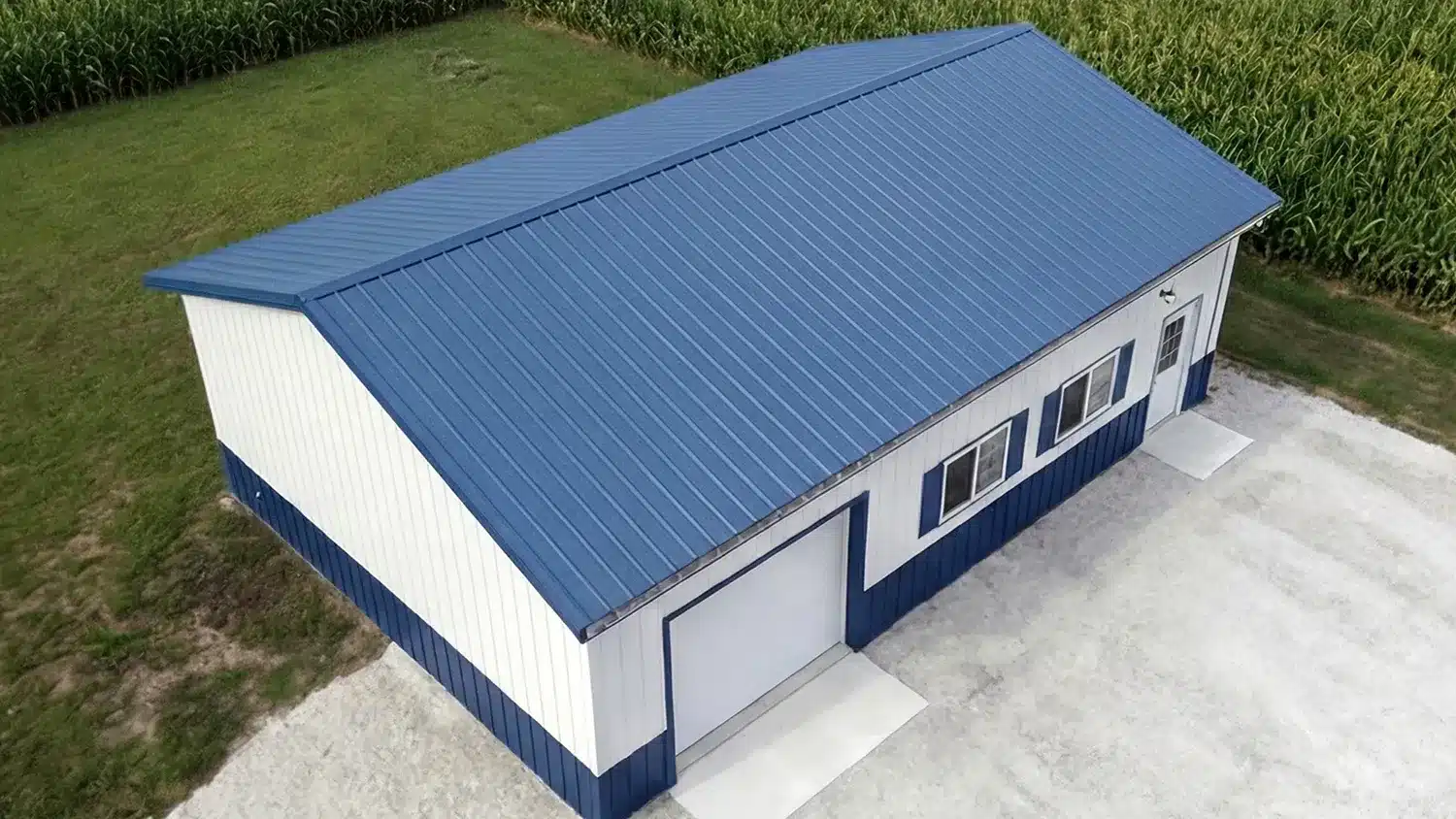 Aerial view of a 40x30 steel office building in Brampton, Ontario.
