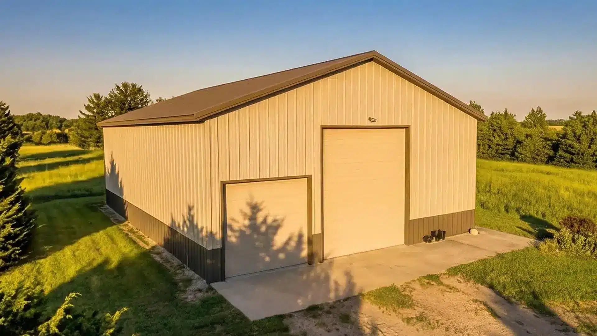 40x60 Modern Steel Hay Storage Barn Orangeville Sunset Angle 40x60 modern steel hay storage barn in Orangeville at sunset