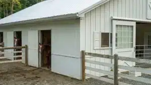 Steel barn with stall doors in Guelph, Ontario