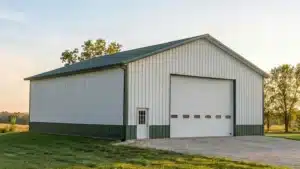 Side profile of a 50x48 metal agricultural building in Barrie, Ontario