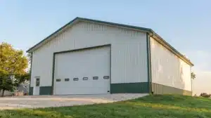 Exterior of a 50x48 pre-engineered metal farm building in Barrie, Ontario.