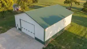 Aerial view of a 50x48 steel barn in Barrie, Ontario