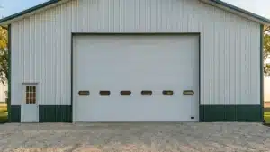 Front entry of a 50x48 steel barn kit in Barrie, Ontario.