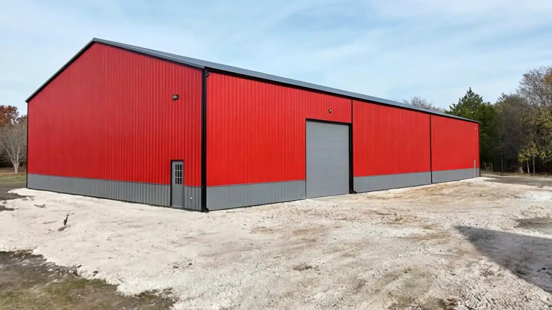 60x110-Steel-Warehouse-Mississauga-Ontario Large red steel warehouse building in Mississauga, Ontario.