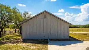 Rear view of a 60x40 steel equestrian building in Ontario.