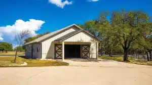 Front view of a 60x40 metal horse barn kit in London, Ontario.
