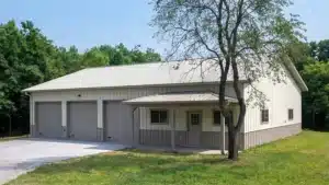 Front view of 60x42 prefab steel storage shed in Peterborough, Ontario.