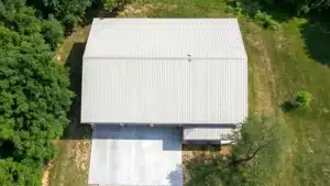 Overhead view of a 60x42 steel storage shed in Peterborough, Ontario.