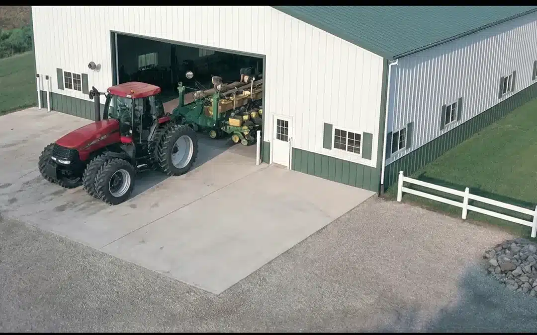 Steel barn with tractor storage in Kitchener, Ontario.