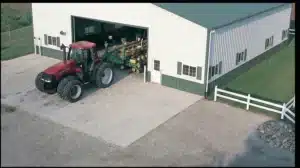 Steel barn with tractor storage in Kitchener, Ontario.