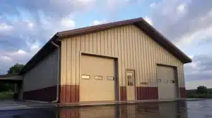 Side profile of a 75x42 metal barn in Cambridge, Ontario.