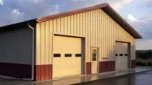 Front view of 75x42 prefab steel garage workshop in Cambridge Ontario