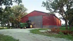 80x50 metal barn exterior with tractor in Hamilton, Ontario