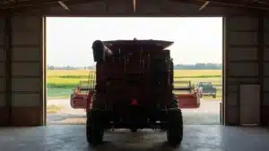 Interior view of a 90x54 steel barn with machinery in Windsor, Ontario.