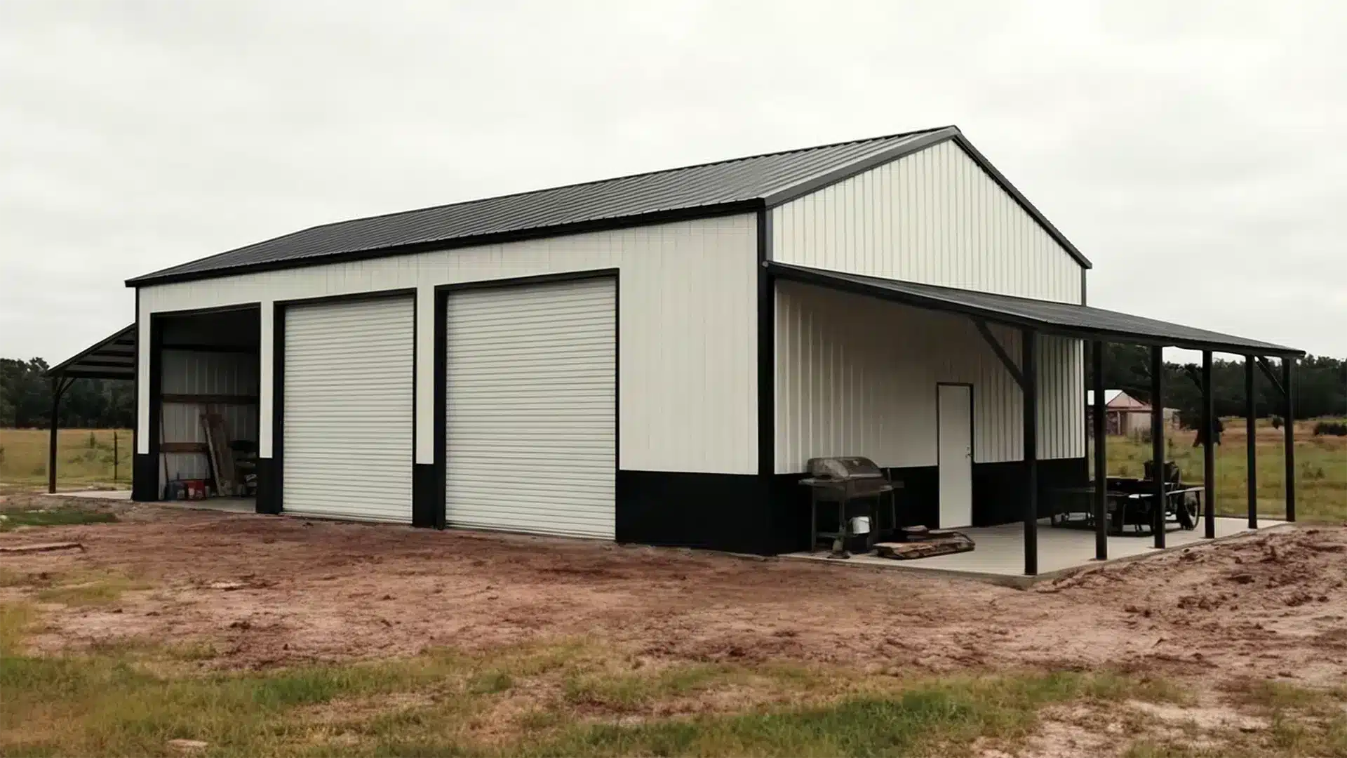 Custom Built Metal Garage Carport Barrie Front Exterior Custom-built metal garage and carport in Barrie with durable construction