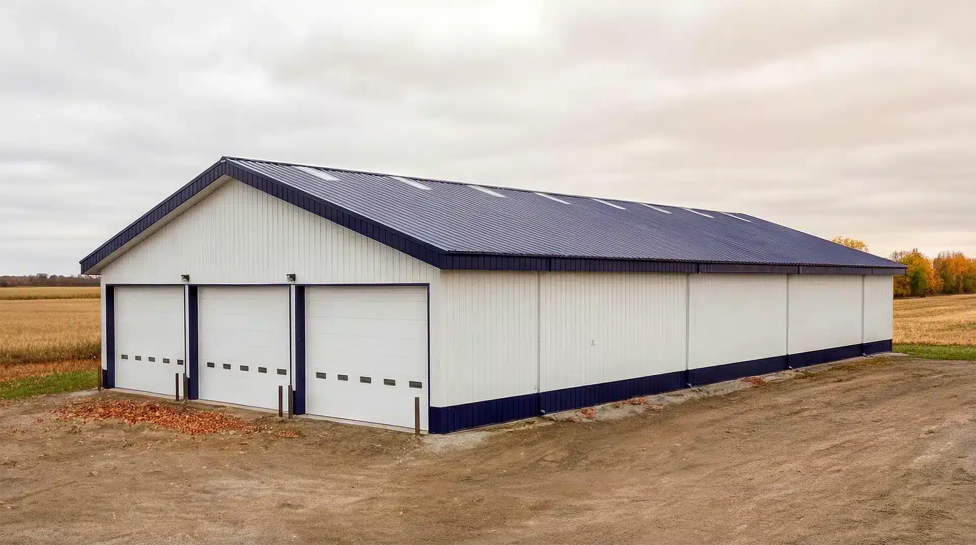 Halifax-Commercial-Pole-Barn-Blue-Trim Spacious commercial pole barn with blue trim in Halifax.