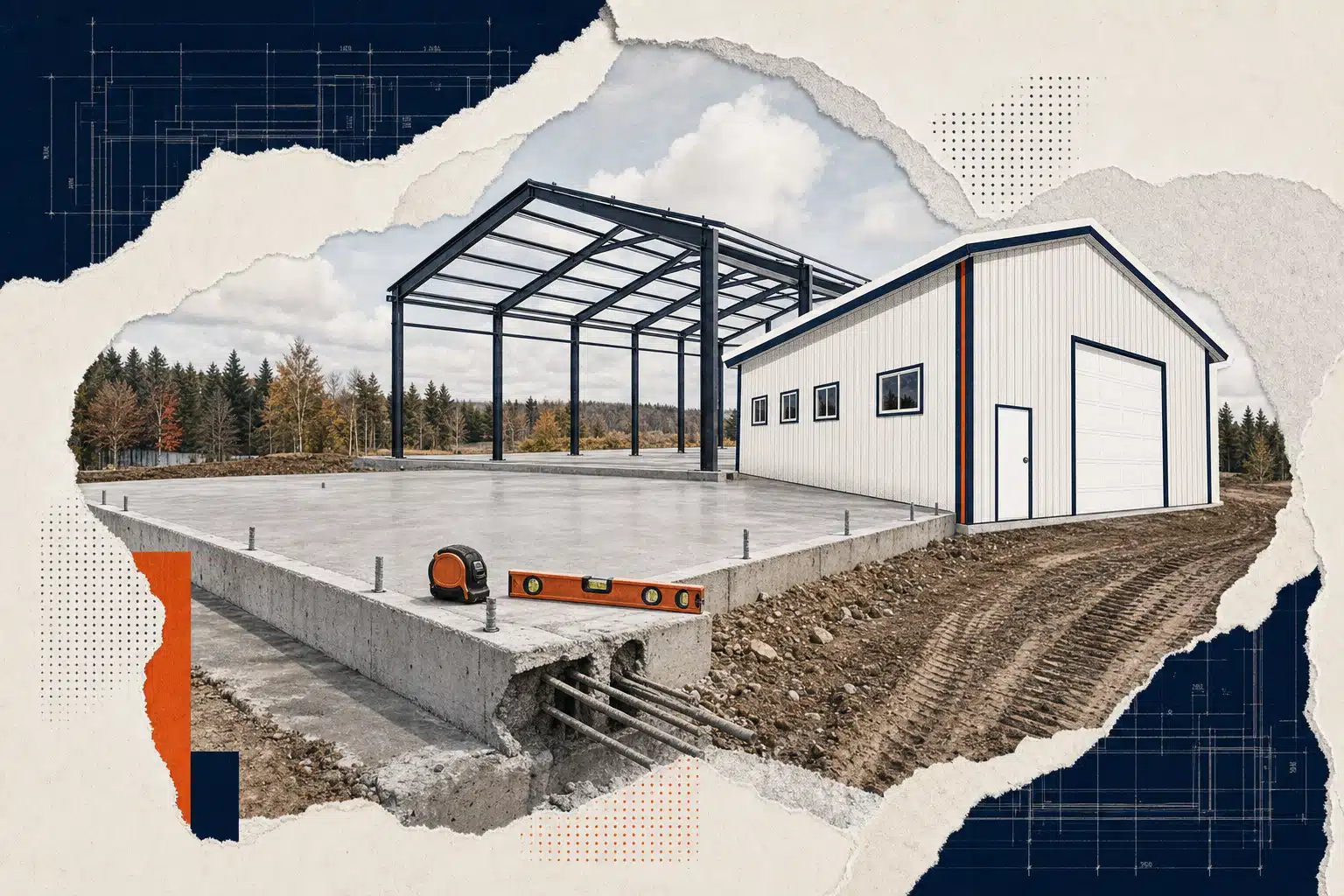 Concrete foundation and framing details for a drive shed in Canada, showing proper site preparation.