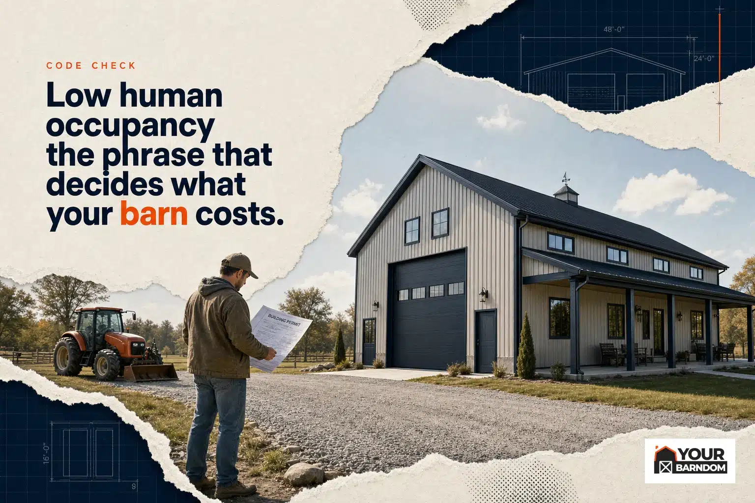 A Canadian barndominium classified as a low human occupancy farm building.